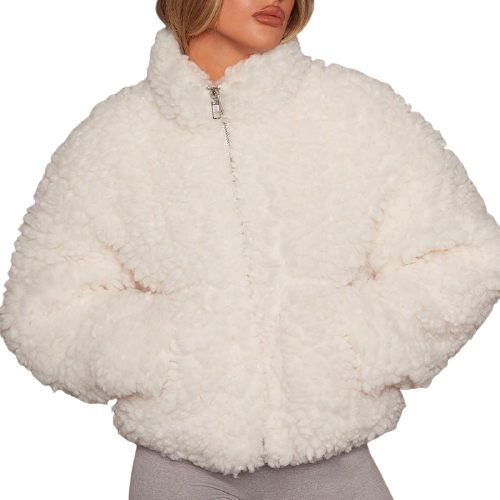 Plush Front Zip High Collar Jacket