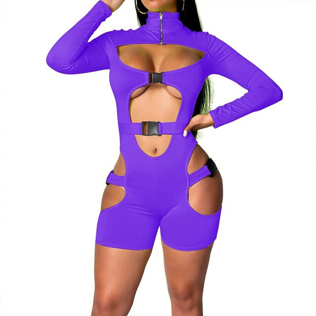 High Neck Buckle Up Bodycon Romper