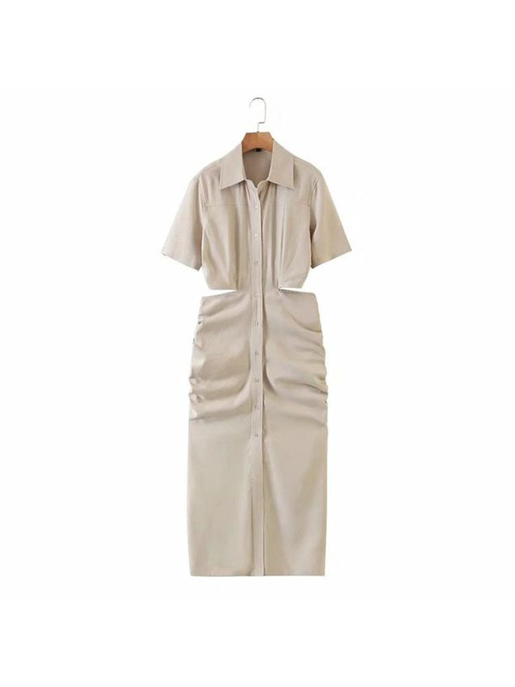 Open Waist Short Sleeve Midi Dress