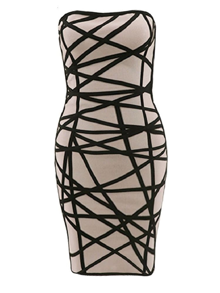 Abstract Strapless Bodycon Dress