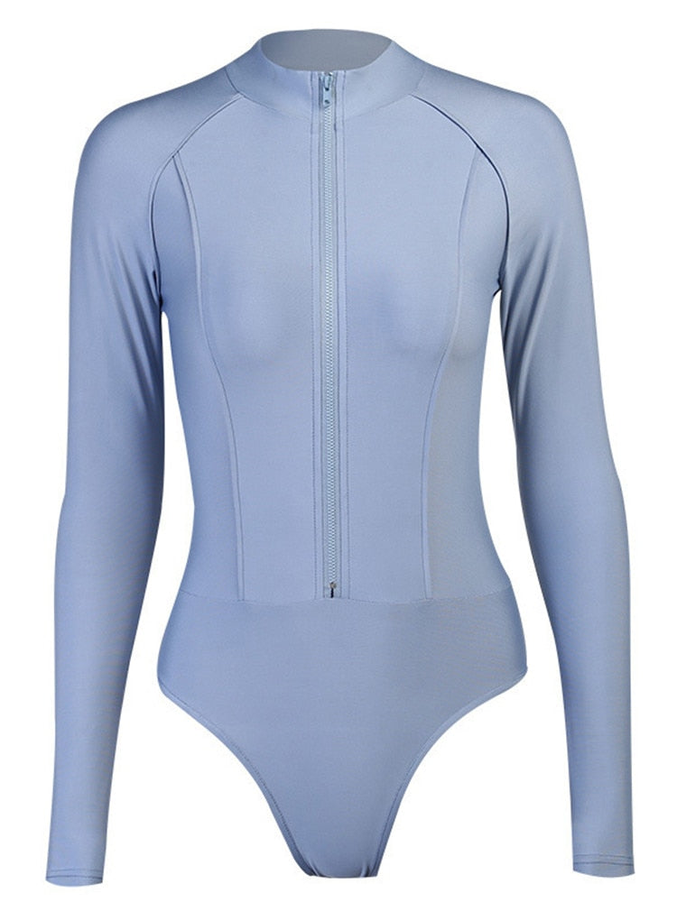 Long Sleeve Front Zip High Collar Bodysuit