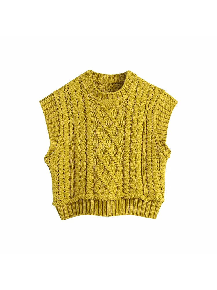 Knitted Crew Neck Crop Vest