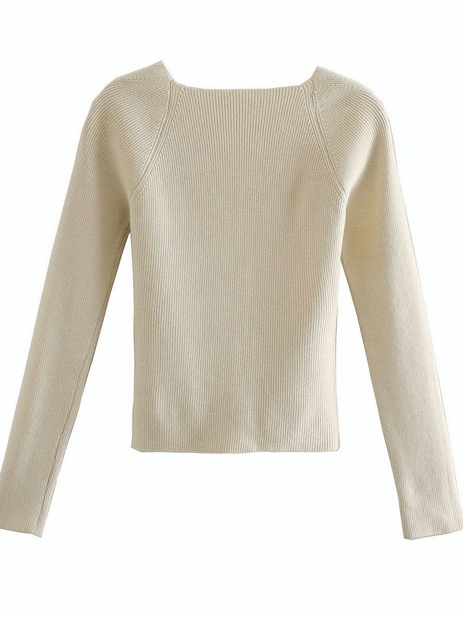 IBADDIE Long Sleeve Sweetheart Neckline Top Beige Back