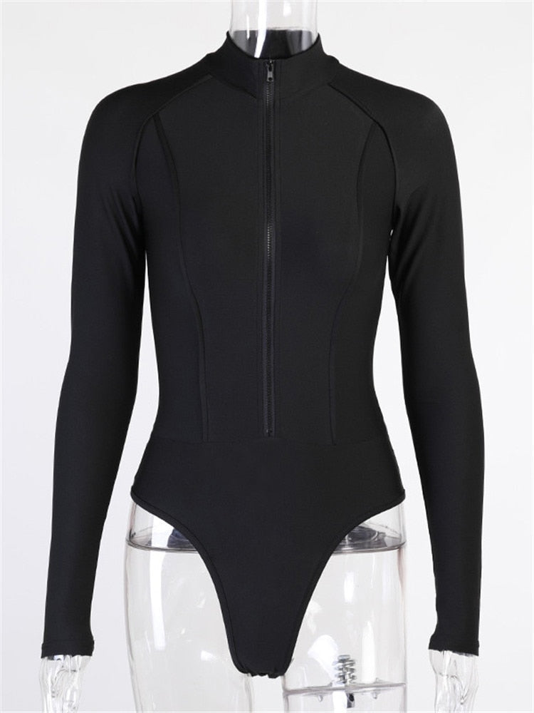 Long Sleeve Front Zip High Collar Bodysuit