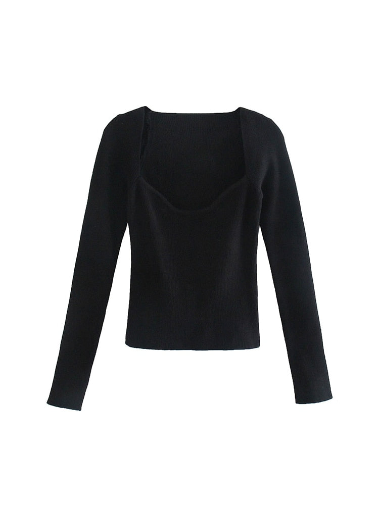 IBADDIE Long Sleeve Sweetheart Neckline Top Black