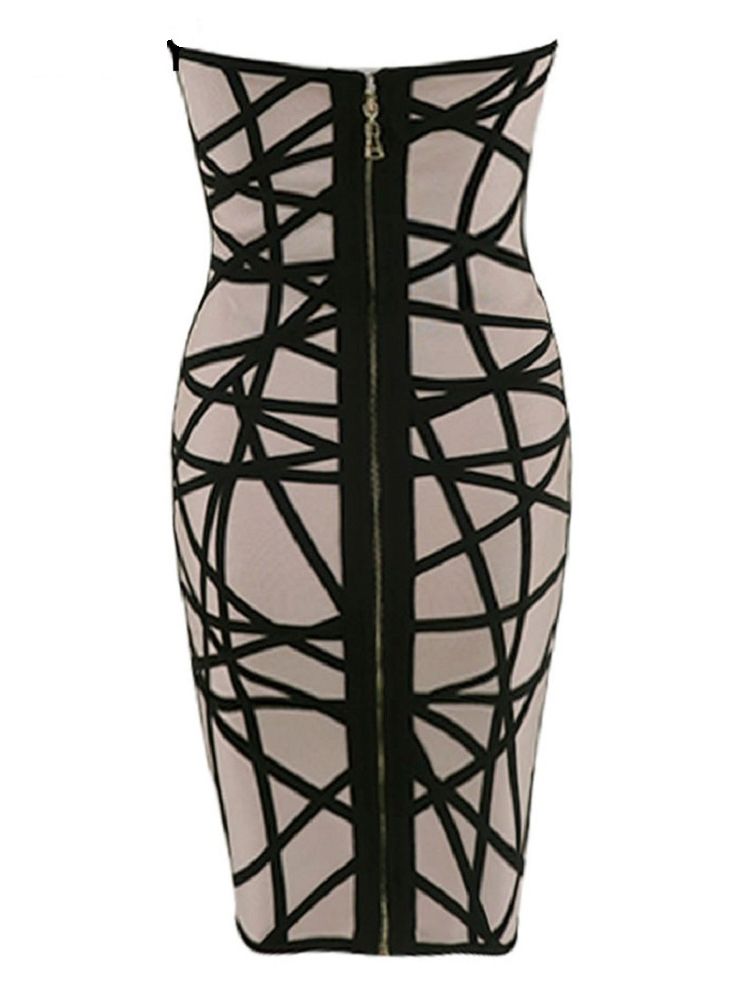 Abstract Strapless Bodycon Dress