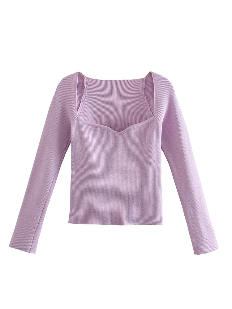 IBADDIE Long Sleeve Sweetheart Neckline Top Purple