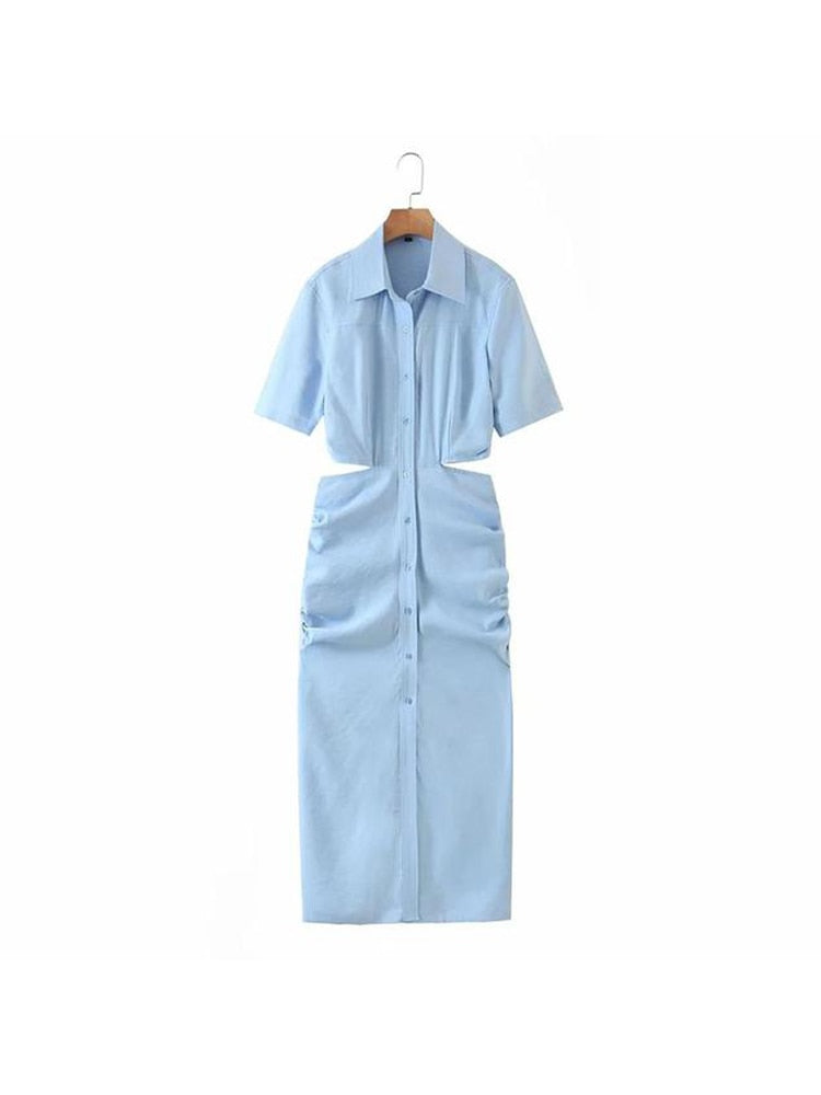 Open Waist Short Sleeve Midi Dress