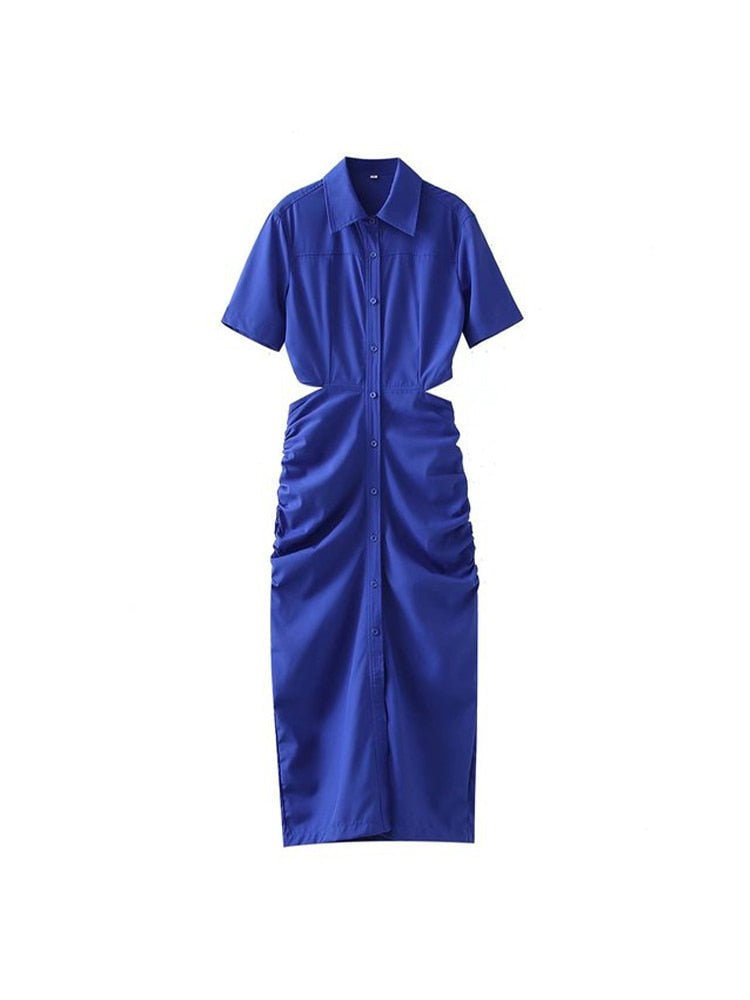 Open Waist Short Sleeve Midi Dress