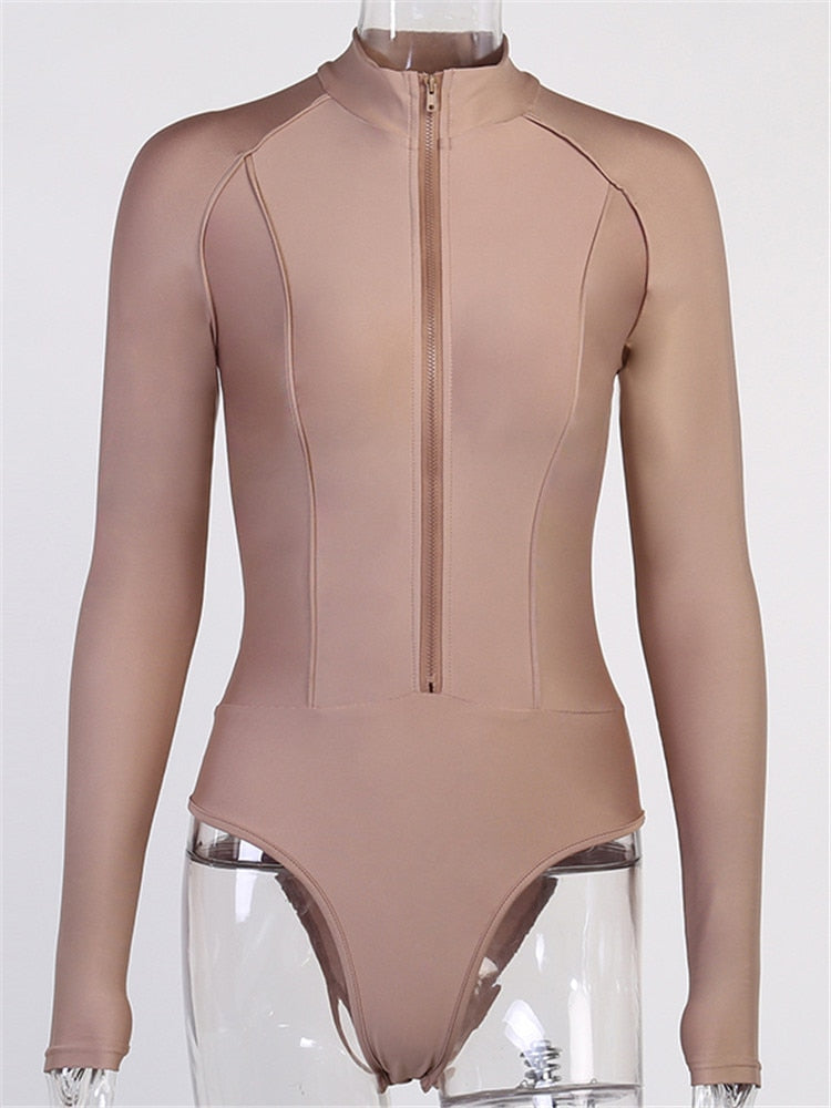 Long Sleeve Front Zip High Collar Bodysuit