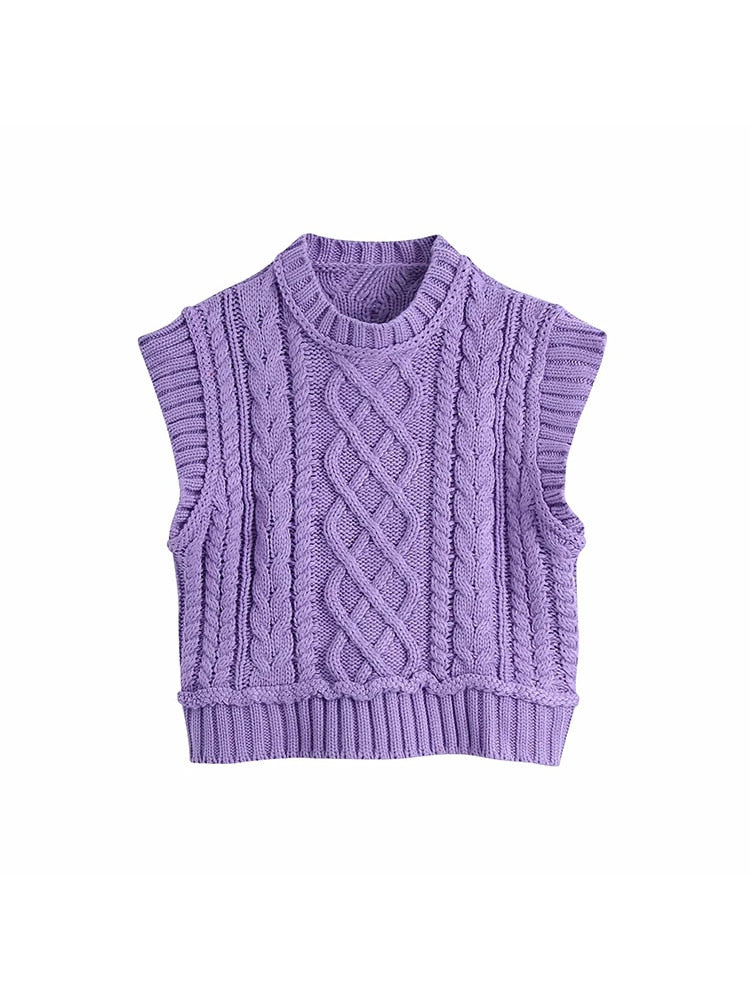 Knitted Crew Neck Crop Vest