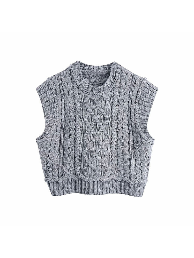 Knitted Crew Neck Crop Vest