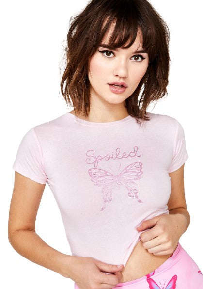 IBADDIE Spoiled Butterfly Pink Shirt Crop Tops