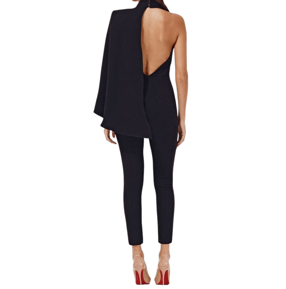 V-Neck Caped Sleeve Jumpsuit