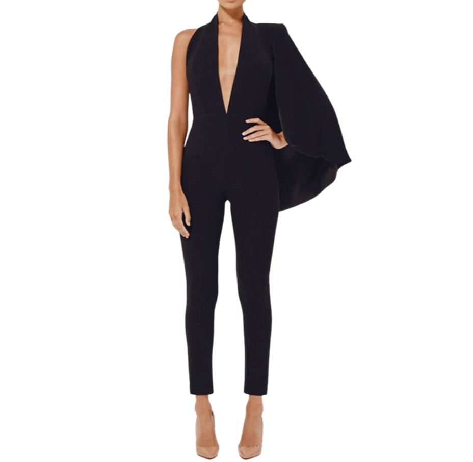 V-Neck Caped Sleeve Jumpsuit