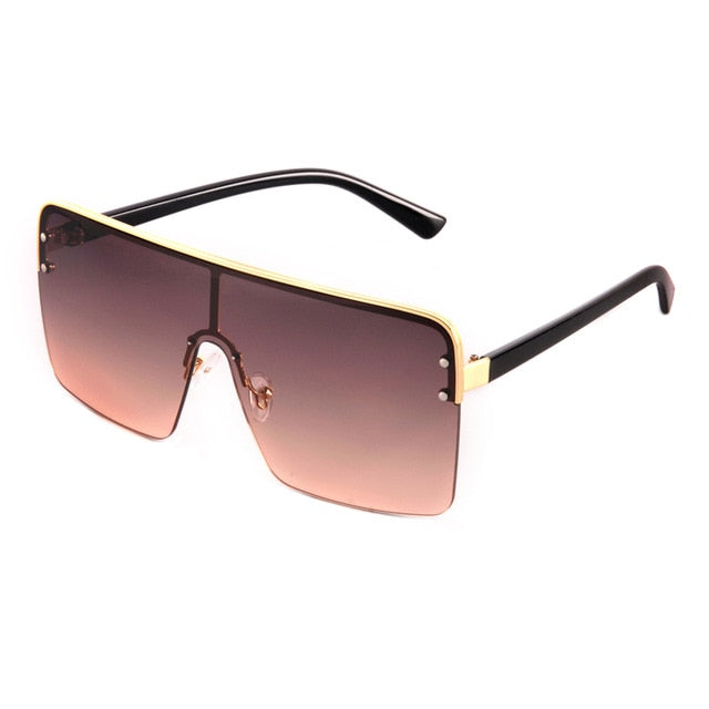 Gold Trim Square Aviator Sunglasses - IBADDIE