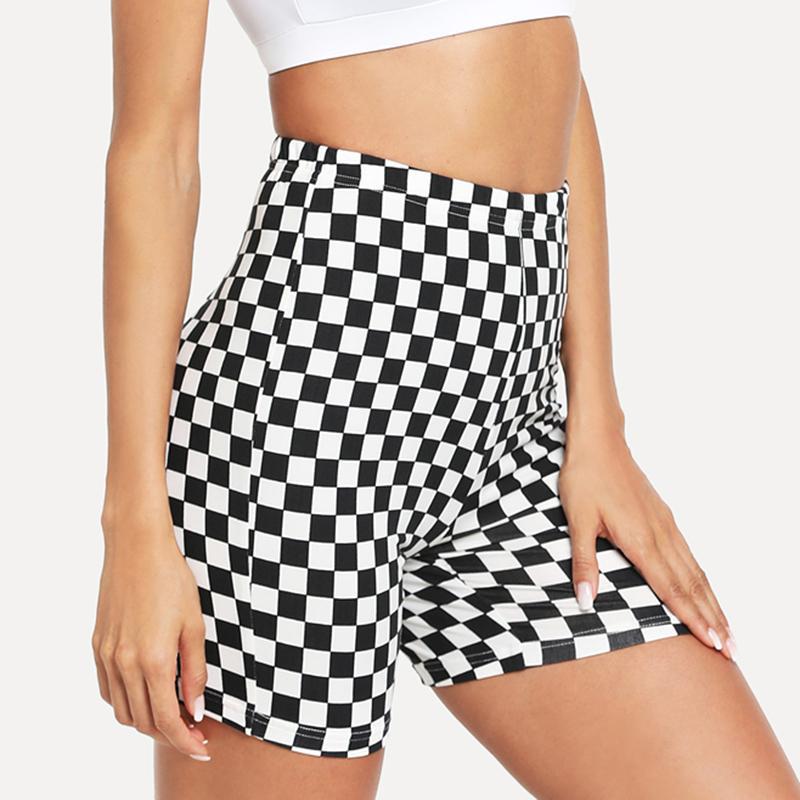 High Waist Checkered Biker Shorts - IBADDIE