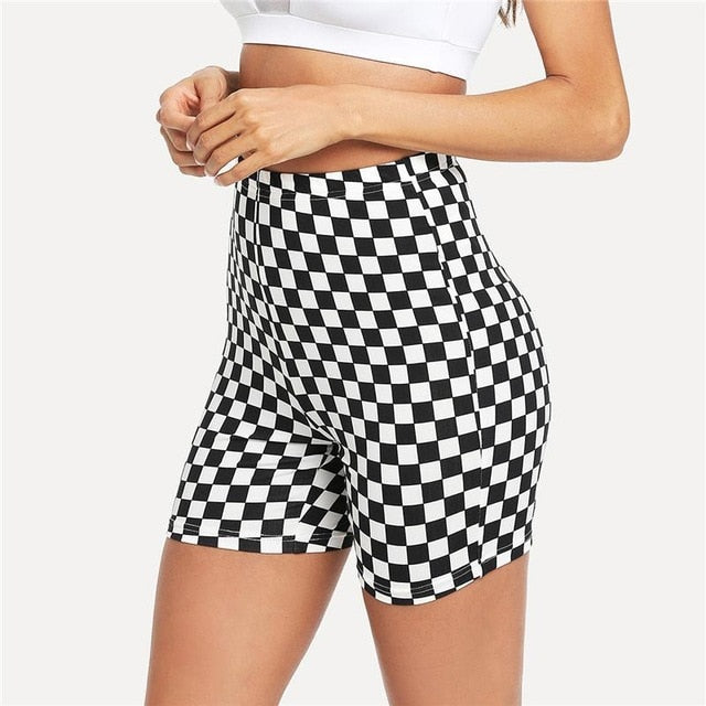 High Waist Checkered Biker Shorts - IBADDIE