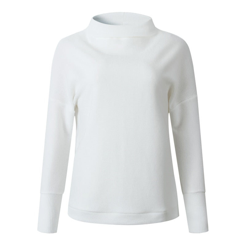 White Loose Fit Knitted Turtleneck - IBADDIE