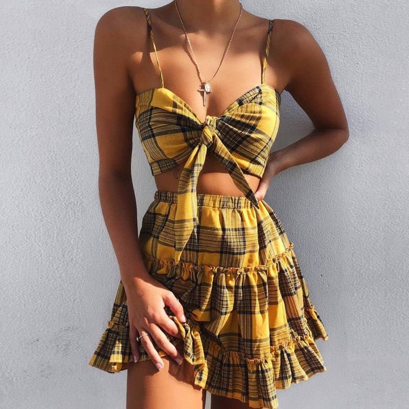 Yellow Plaid Skirt Set - IBADDIE