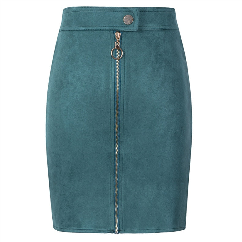 Suede Front Zip Mini Skirt - IBADDIE