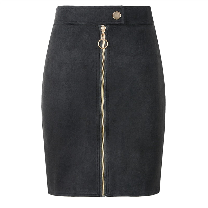 Suede Front Zip Mini Skirt - IBADDIE