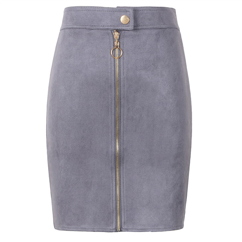 Suede Front Zip Mini Skirt - IBADDIE