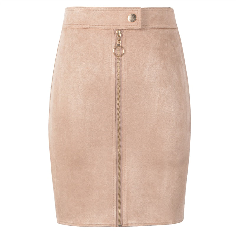 Suede Front Zip Mini Skirt - IBADDIE