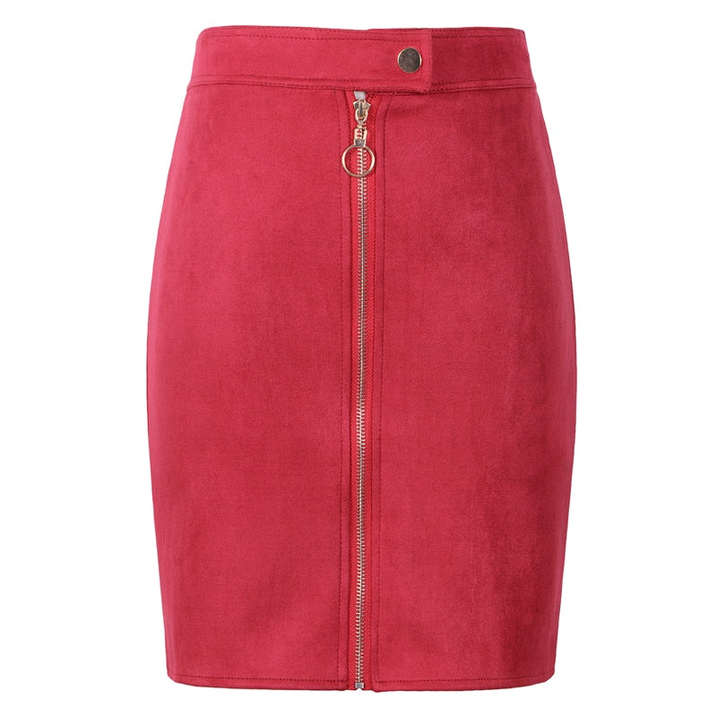 Suede Front Zip Mini Skirt - IBADDIE