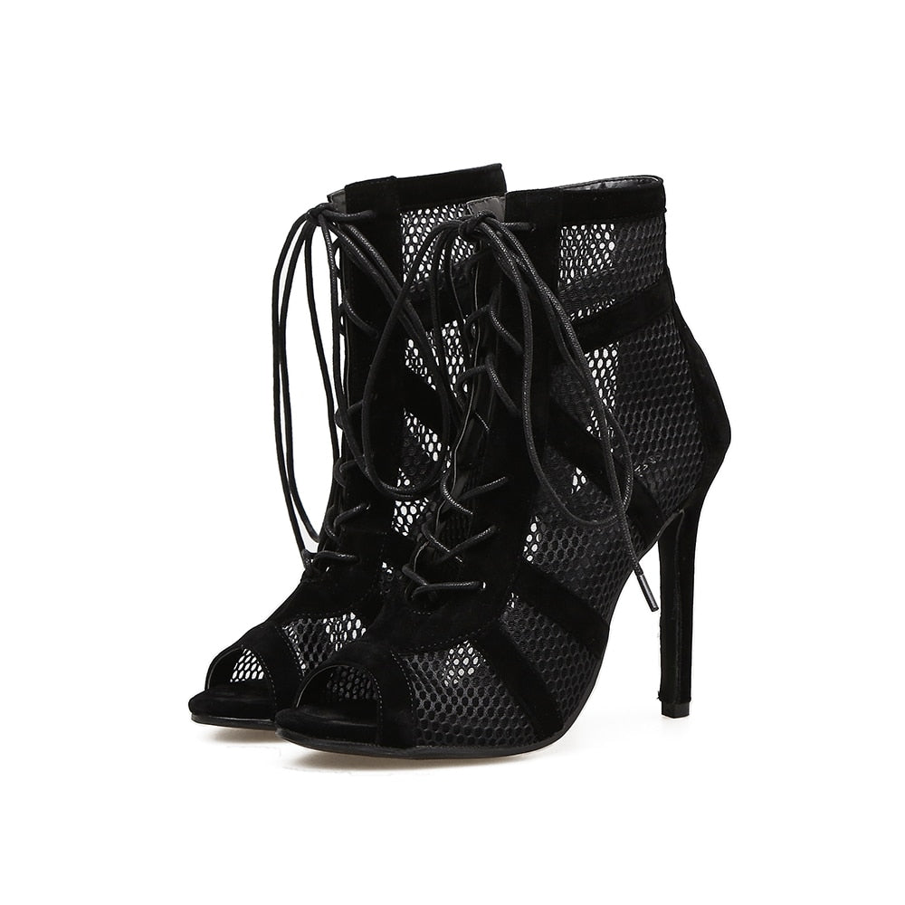 Mesh High Heel Ankle Boots - IBADDIE