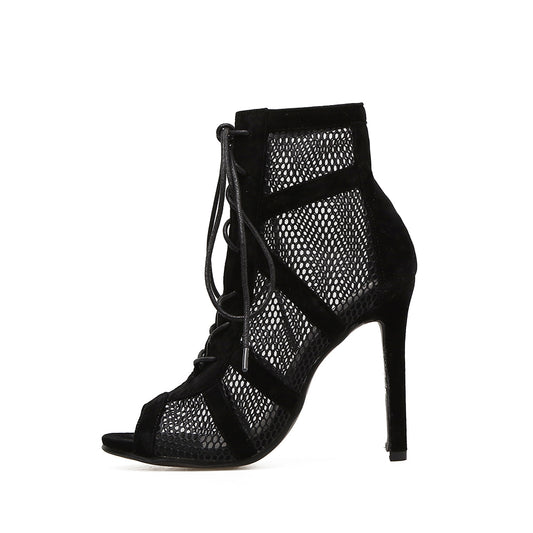 Mesh High Heel Ankle Boots - IBADDIE