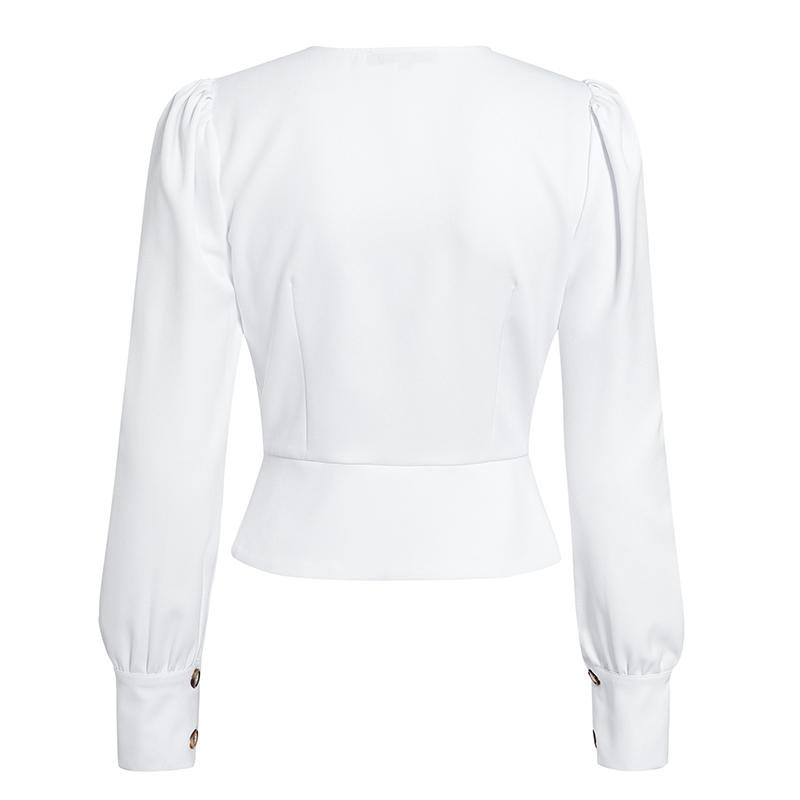 White Deep V Neck Blouse - IBADDIE