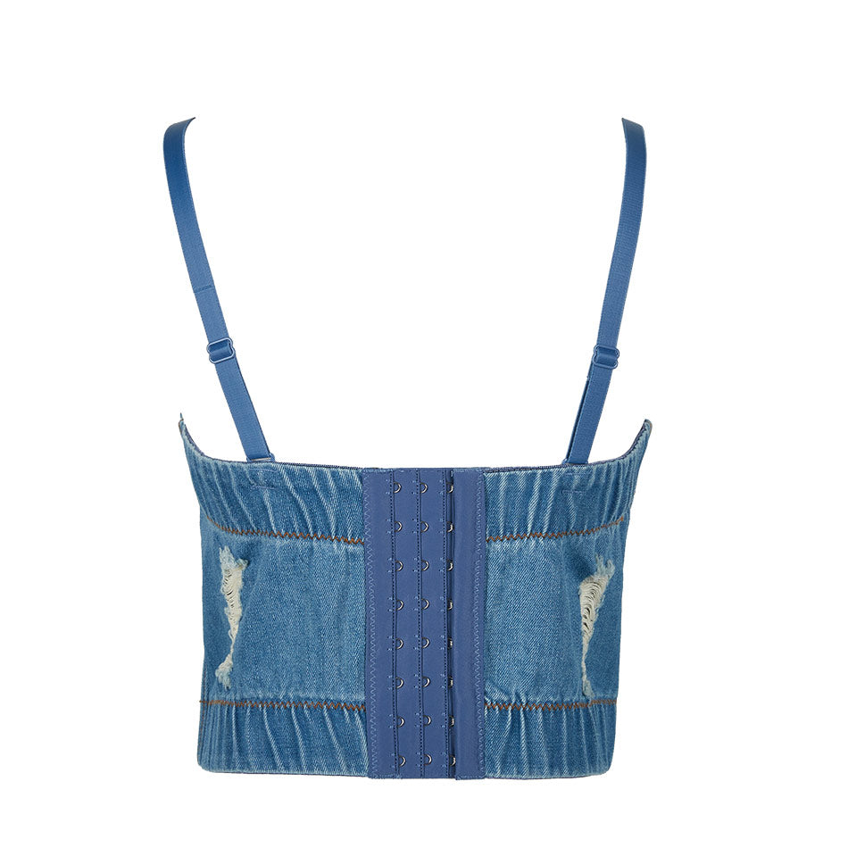 Distressed Denim Crop Top - IBADDIE