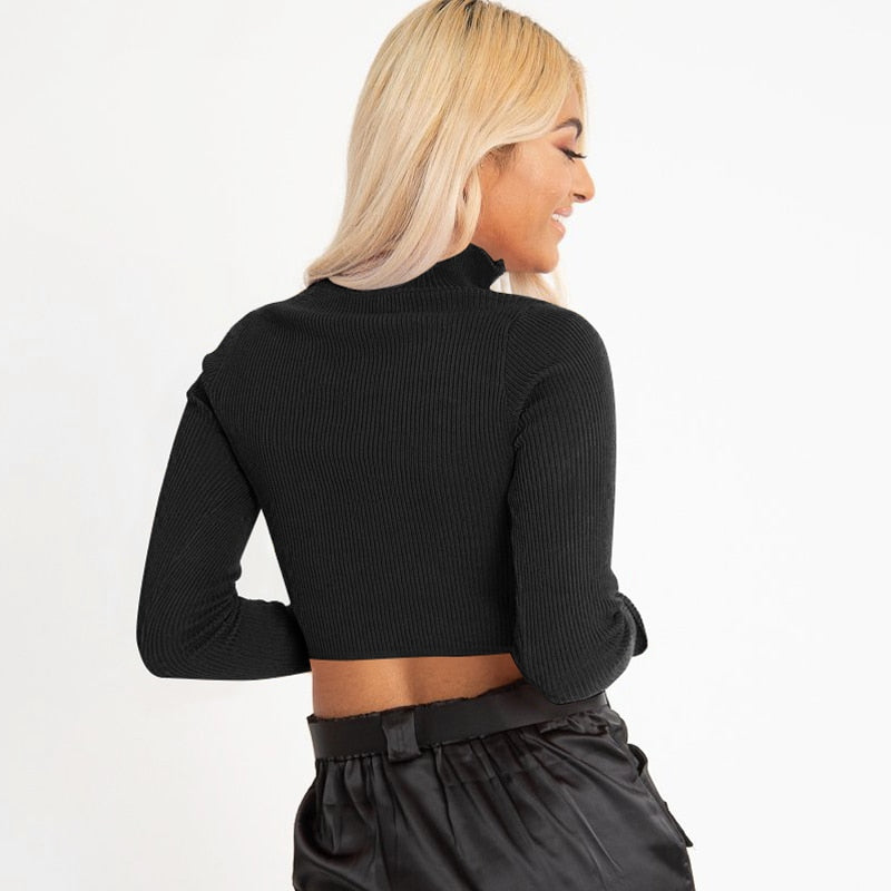 Long Sleeve Half Zip Crop Top - IBADDIE