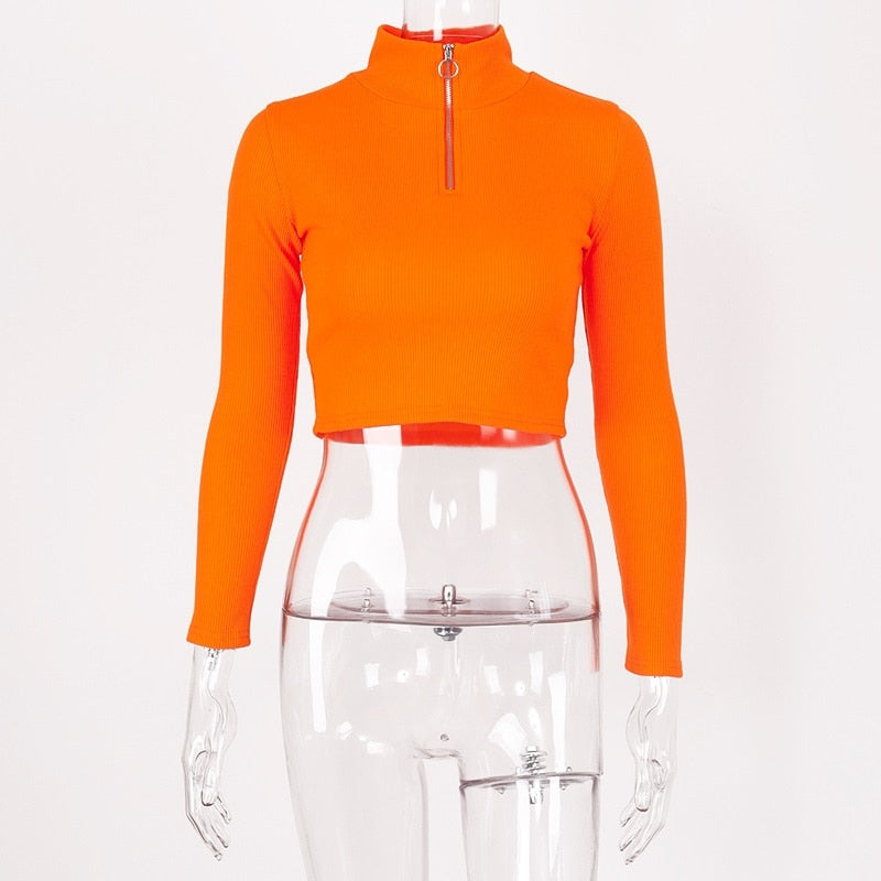 Long Sleeve Half Zip Crop Top - IBADDIE