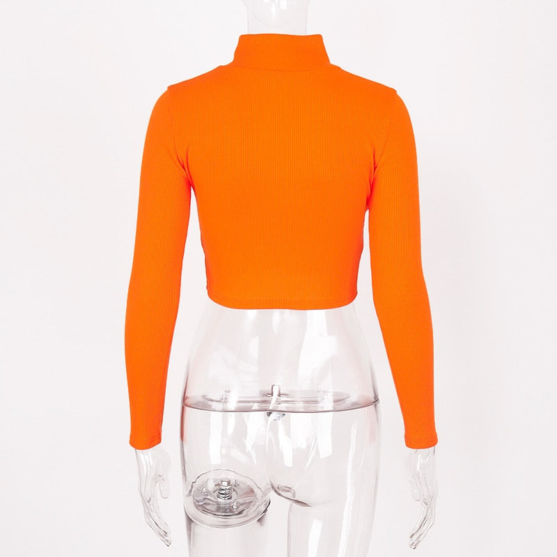 Long Sleeve Half Zip Crop Top - IBADDIE