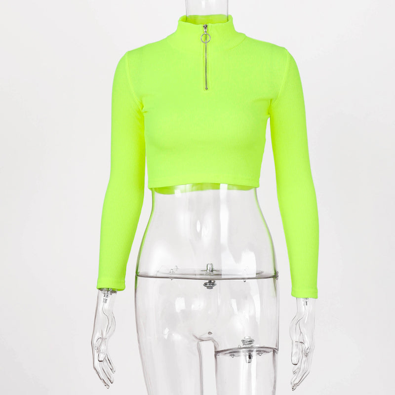 Long Sleeve Half Zip Crop Top - IBADDIE