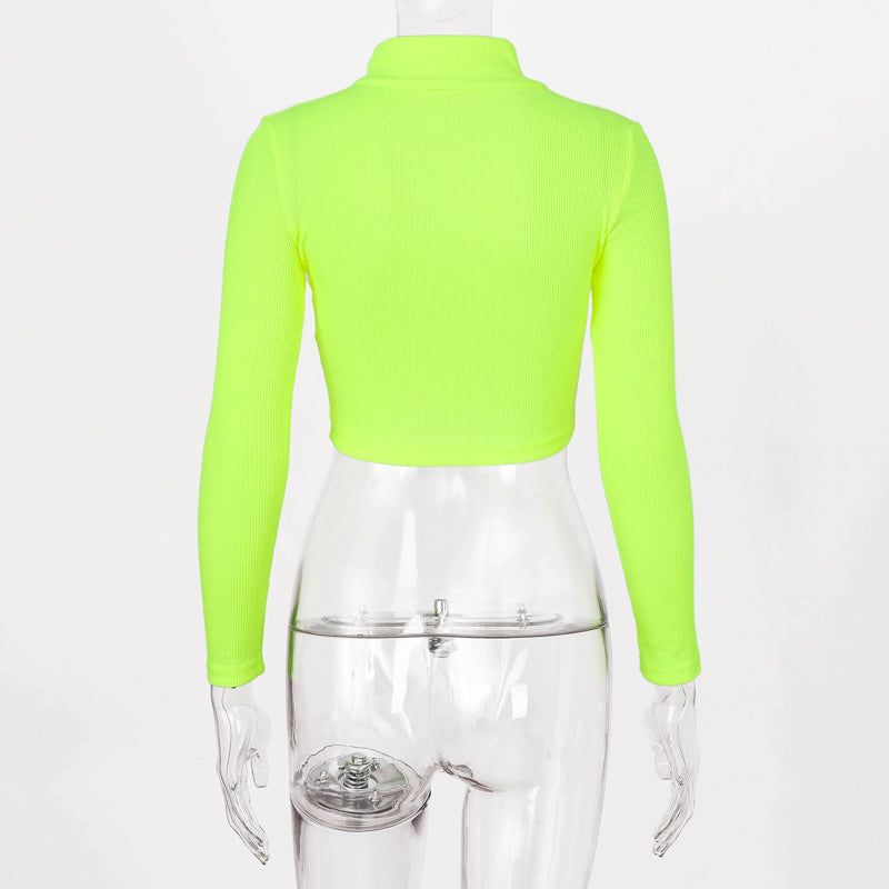 Long Sleeve Half Zip Crop Top - IBADDIE