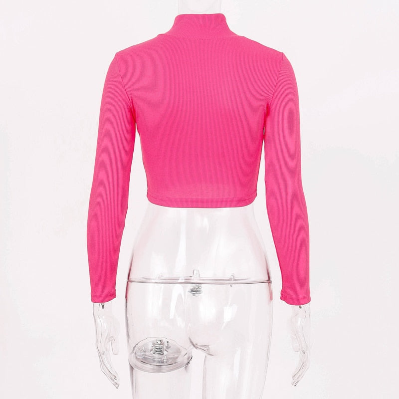 Long Sleeve Half Zip Crop Top - IBADDIE