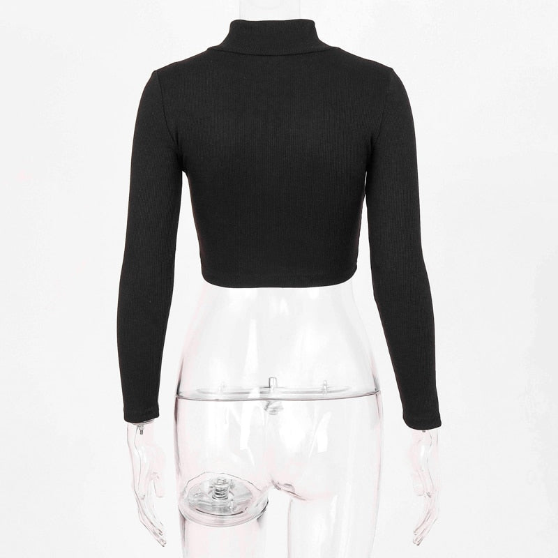 Long Sleeve Half Zip Crop Top - IBADDIE