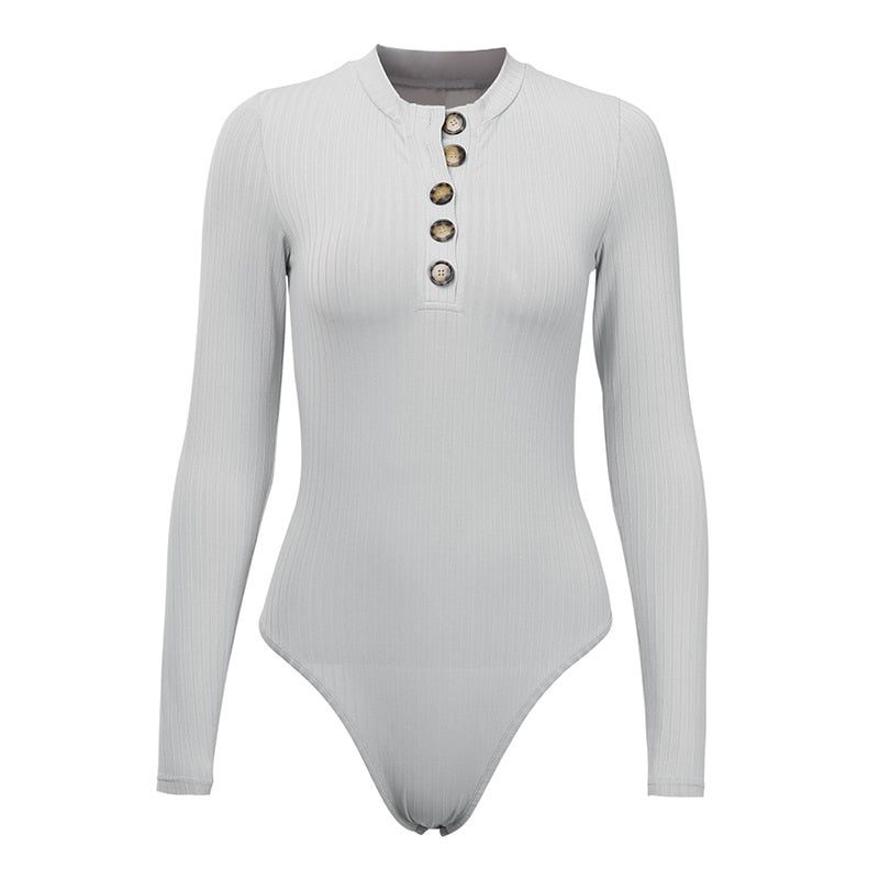 White-Gray Button Up Bodysuit - IBADDIE