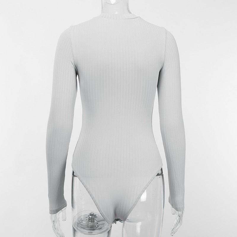 White-Gray Button Up Bodysuit - IBADDIE