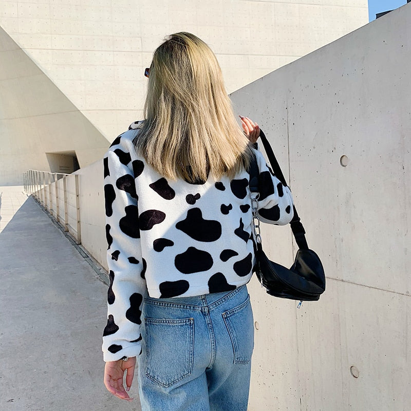 Cow Print Faux Fur Jacket