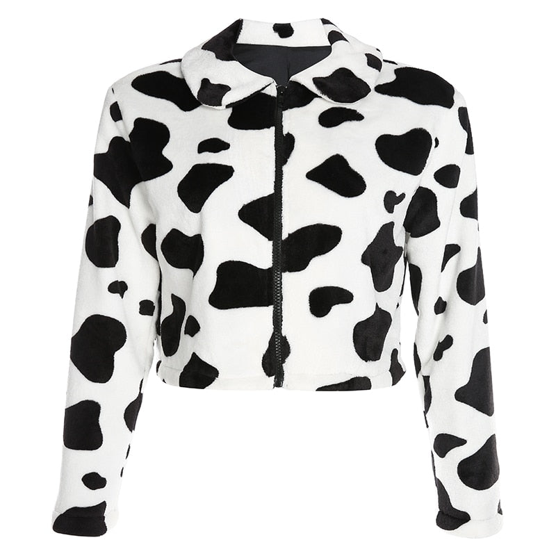 Cow Print Faux Fur Jacket