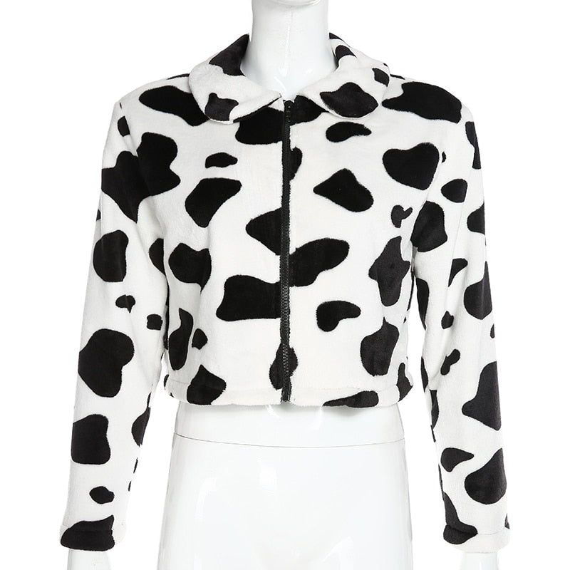 Cow Print Faux Fur Jacket