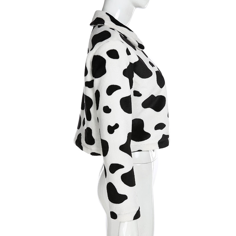 Cow Print Faux Fur Jacket