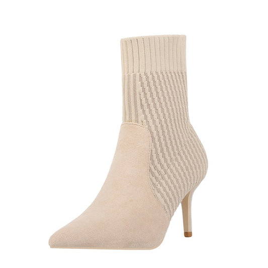 Pointed Textured Ankle Sock Boots - IBADDIE