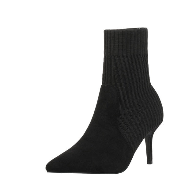 Pointed Textured Ankle Sock Boots - IBADDIE