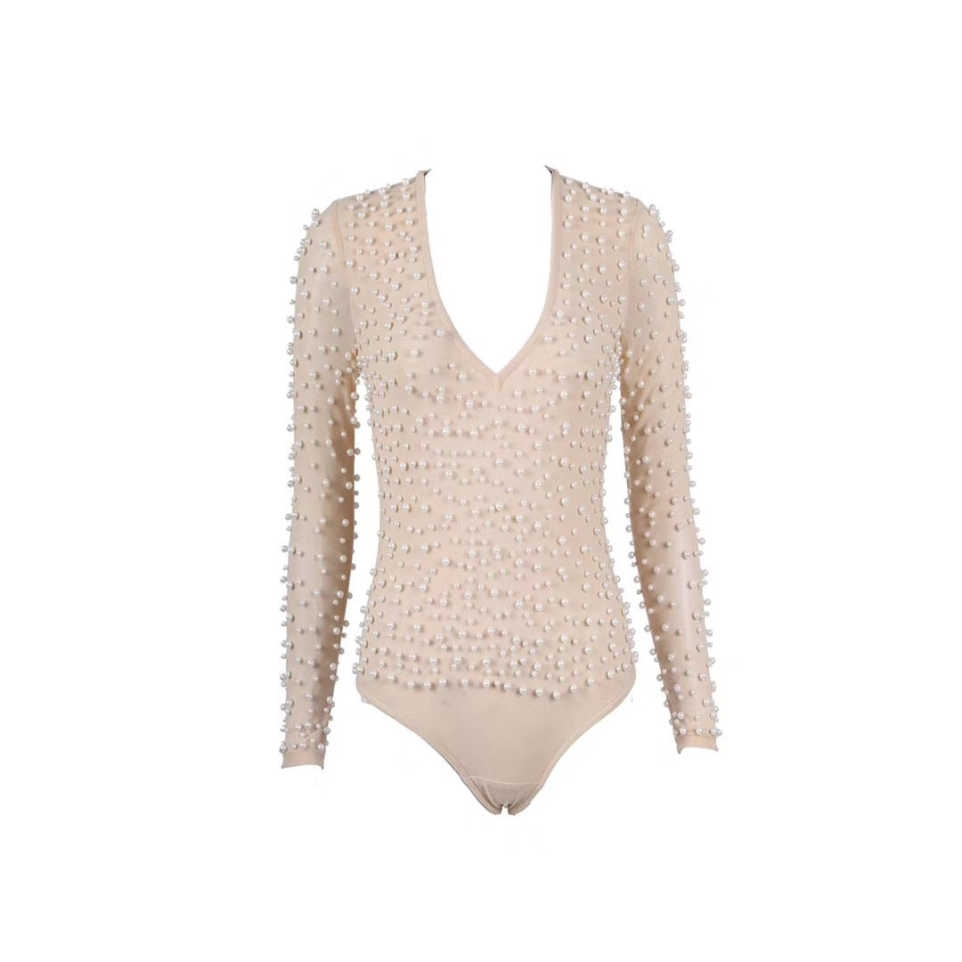 Bonita Beaded Nude Bodysuit - IBADDIE