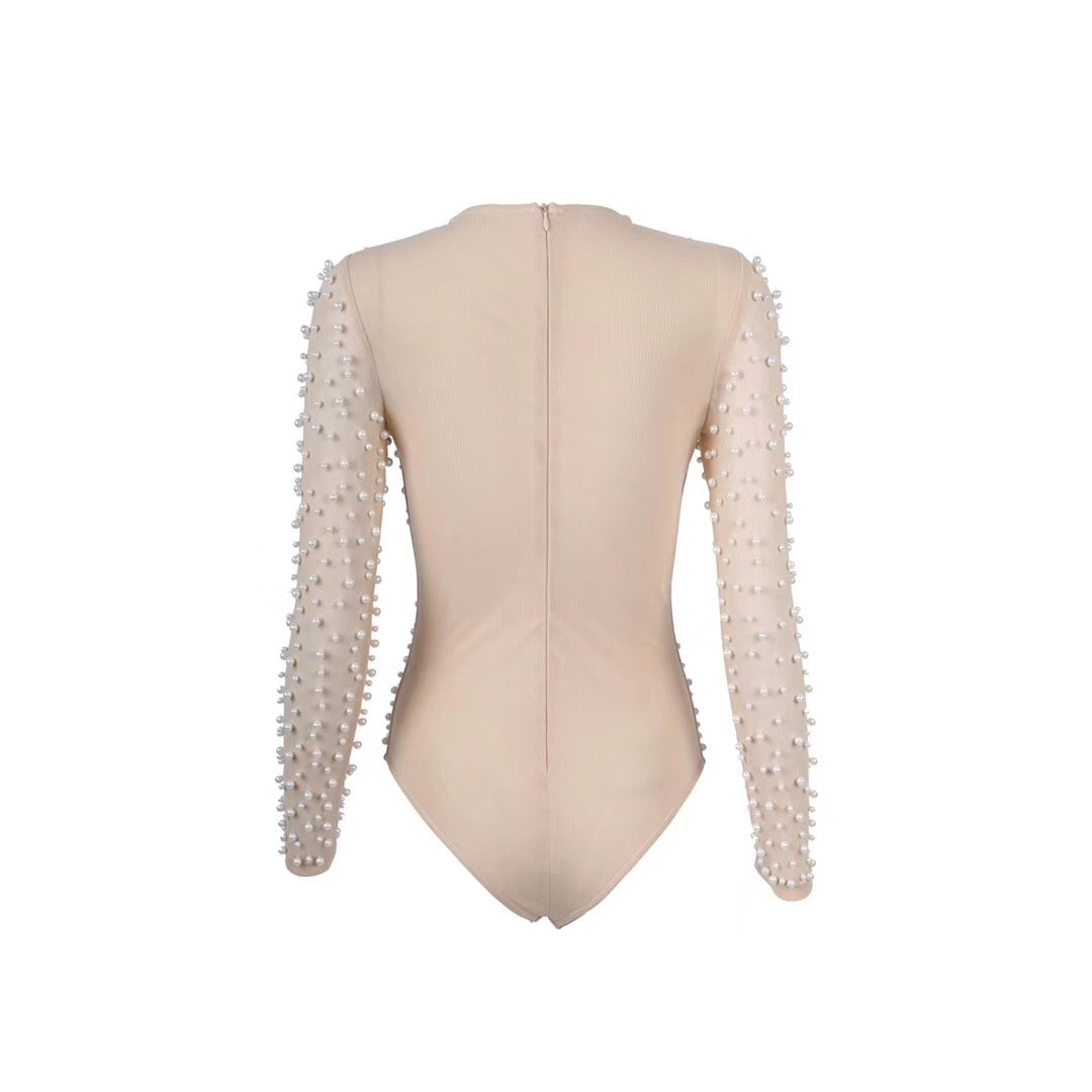 Bonita Beaded Nude Bodysuit - IBADDIE